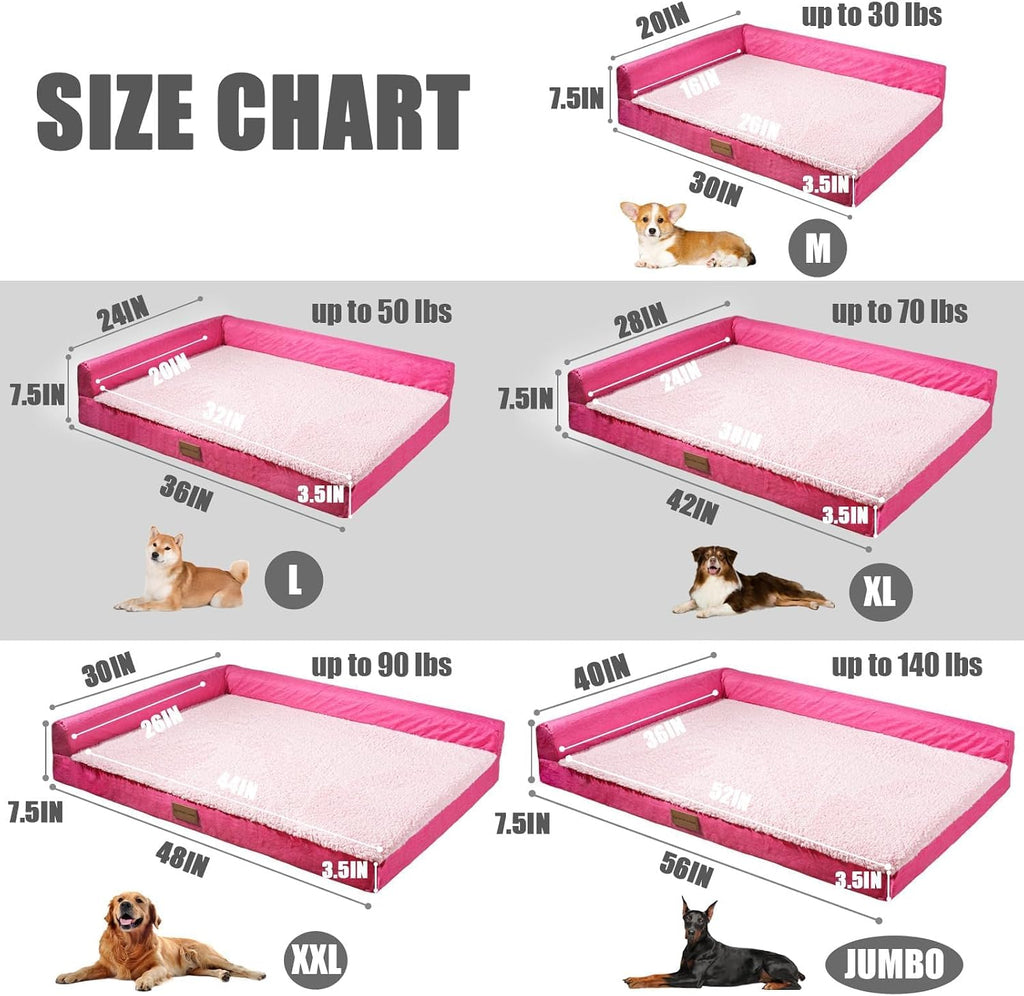 Patas Lague Orthopedic Large Dog Bed Washable Pet Sofa Bed 36''X24'' Pink