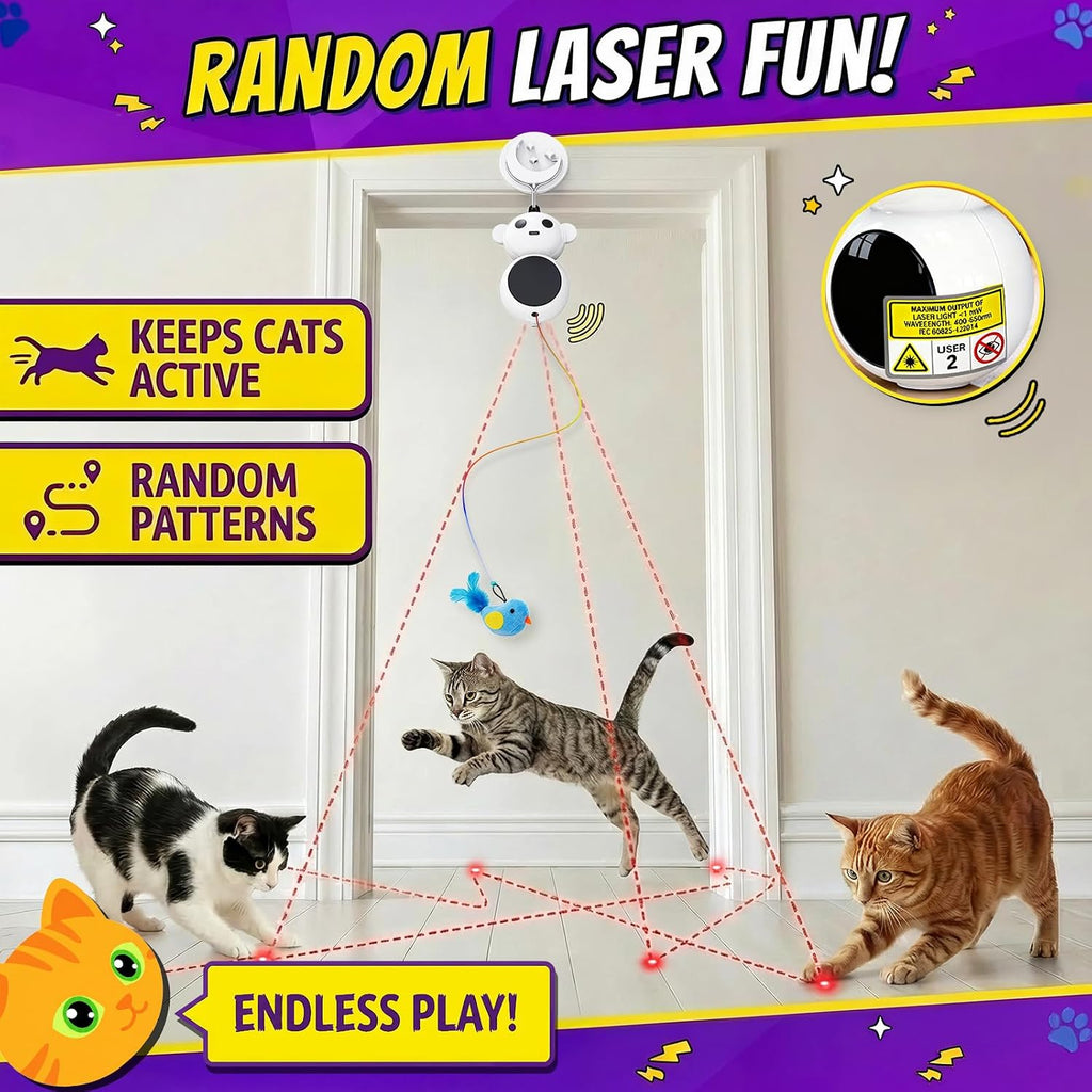 2-in-1 Interactive Laser Pointer Cat Toy & Flying Bird Wand for Indoor Cats