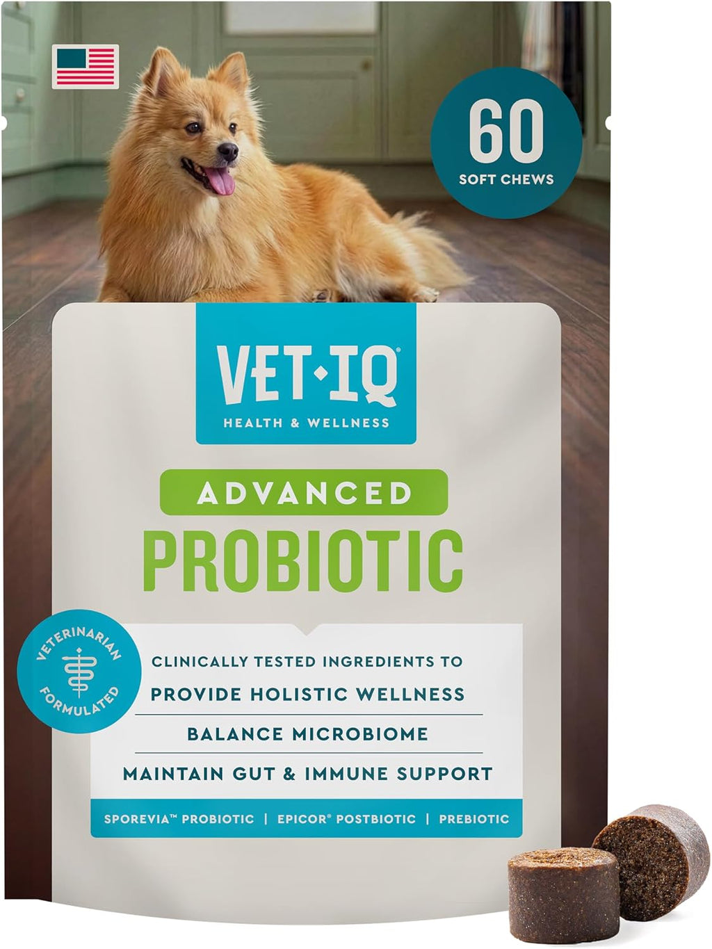 VetIQ Advanced Probiotic Supplement for Dogs, Sensitive Stomach, 60ct