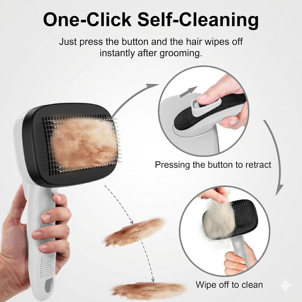 Self Cleaning Slicker Brush for Dog and Cat Shedding, Grey