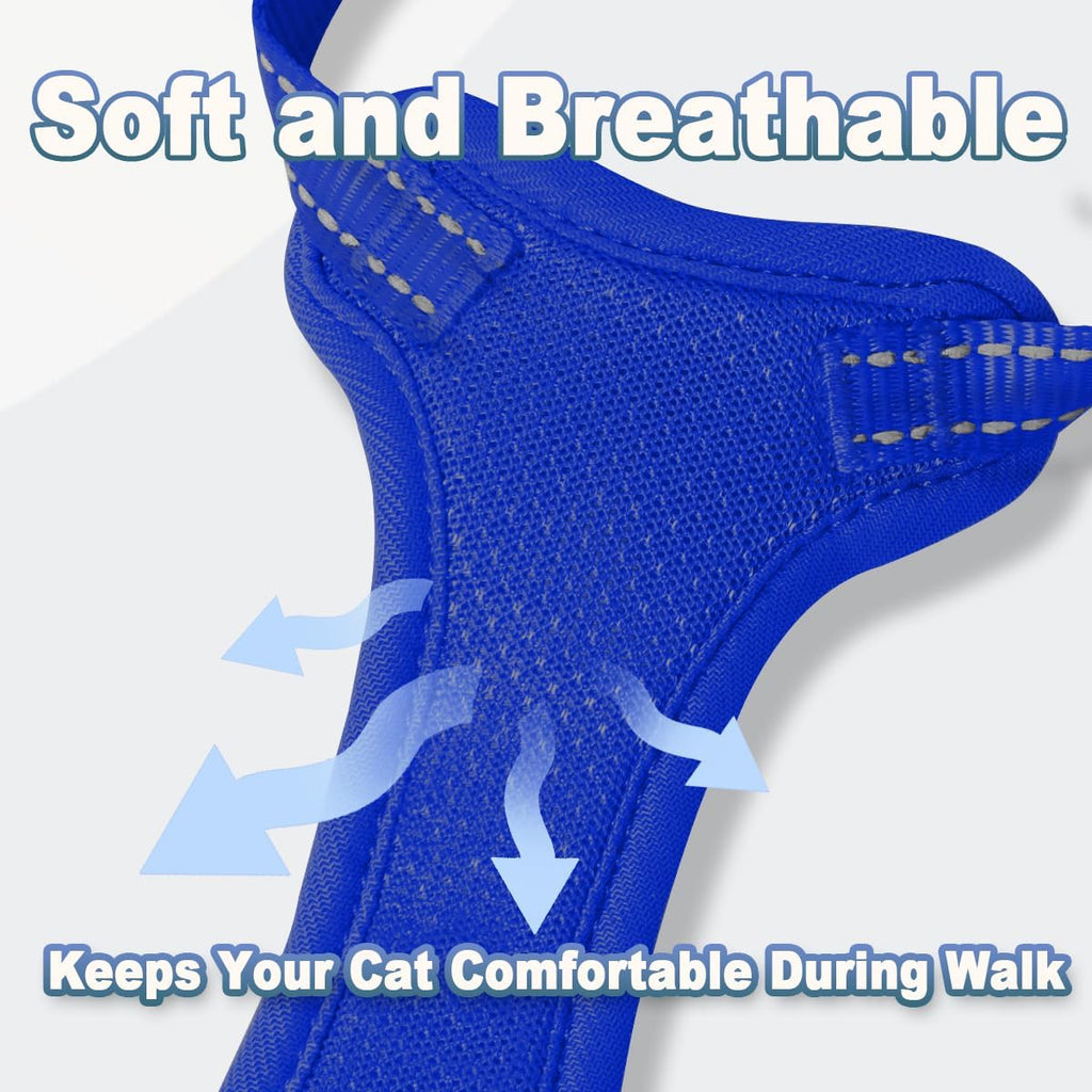 Cat Harness and Leash Set Escape Proof for Kitten Walking, Soft Adjustable Top Handle Vest Harnesses for Cats, Easy Control Breathable Reflective Small Medium Large, Sapphire Blue,XXS