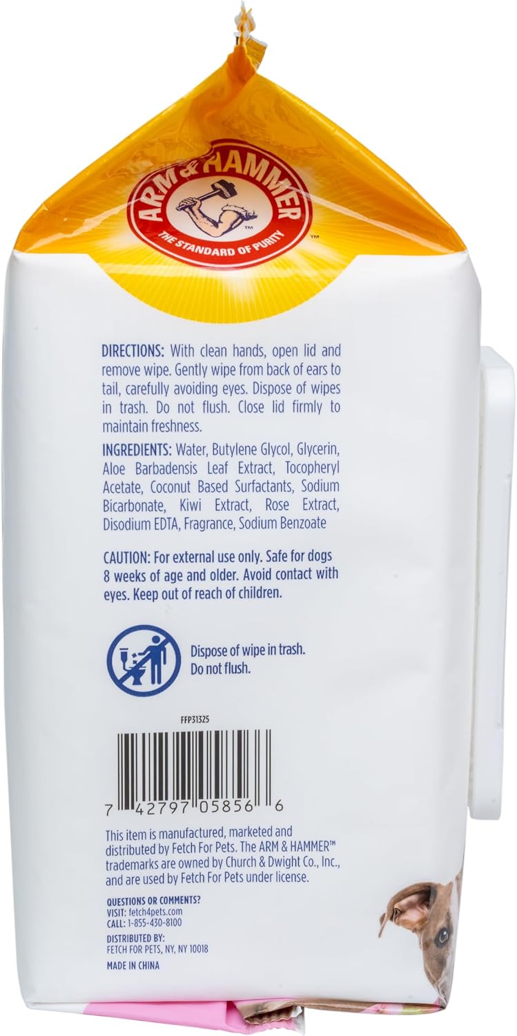 Arm & Hammer Odor Control Dog Wipes, Kiwi Blossom, 100 Count | Baking soda deodorizing formula for gentle everyday cleaning between baths