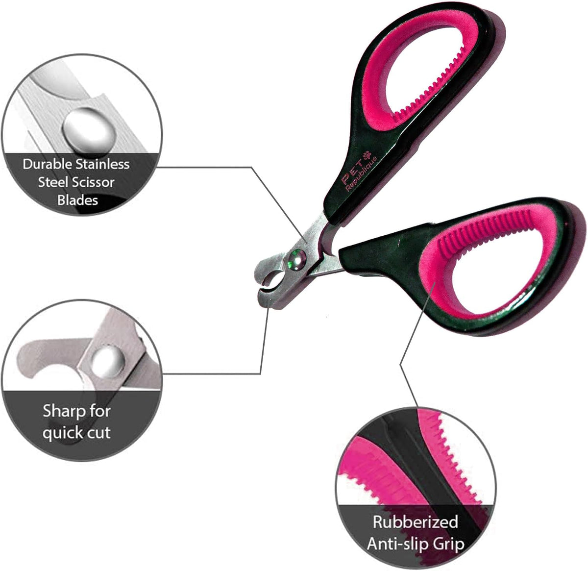 Cat Nail Clippers by Pet Republique – Professional Stainless-Steel Nail Clipper for Cats, Kittens, Hamster, Rabbits, Birds, & Small Breed Animals Claw Trimmer (Black+Pink)