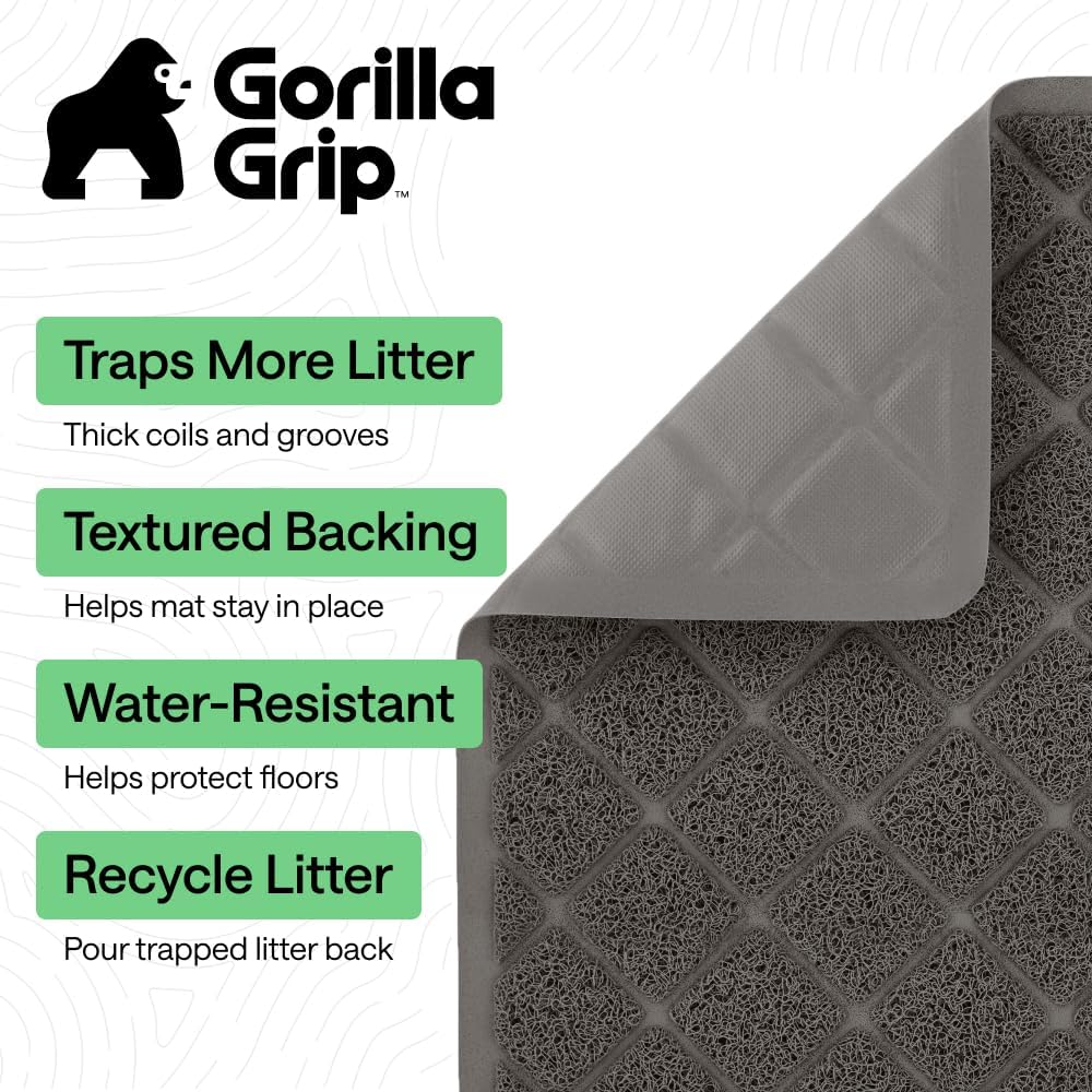 GORILLA GRIP Cat Litter Mat, Coiled Mesh Trapping Mats, 35x23 Charcoal