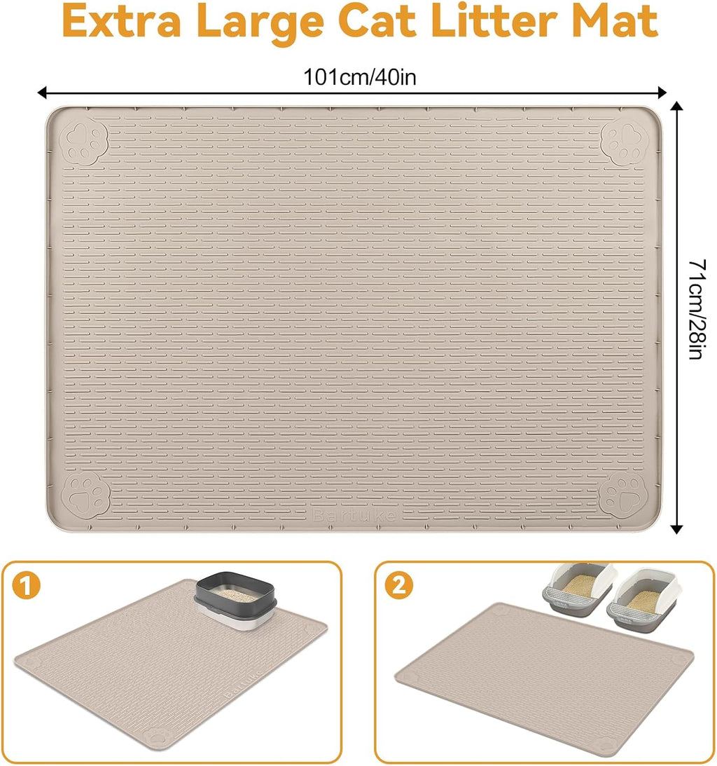 Silicone Cat Litter Mat 40"x28" Cat Mat for Litter Box, Khaki