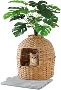 SETVSON Cat Litter Box Enclosure Plant, PE Rattan Kitty House, Natural