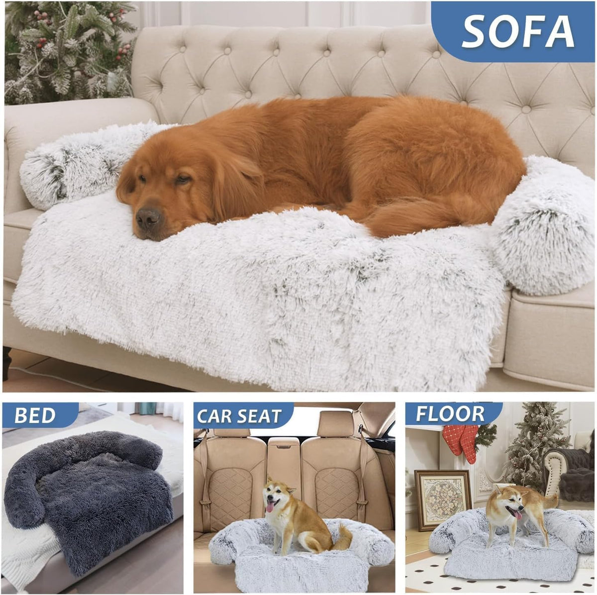Calming Dogs/Cats Bed Mats, Dog Pad Washable Removable Couch Cover, Plush Long Fur Mat for Pets, Waterproof, Perfect for Small, Medium and Large Dogs and Cats (Navy Blue, 59"x39.3"x6.0")