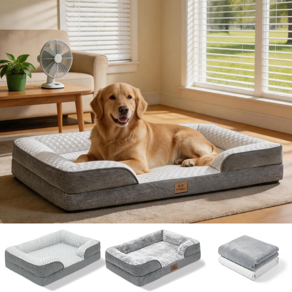 Orthopedic Extra Large Dog Bed, 2-Pack Washable Covers, 44" L