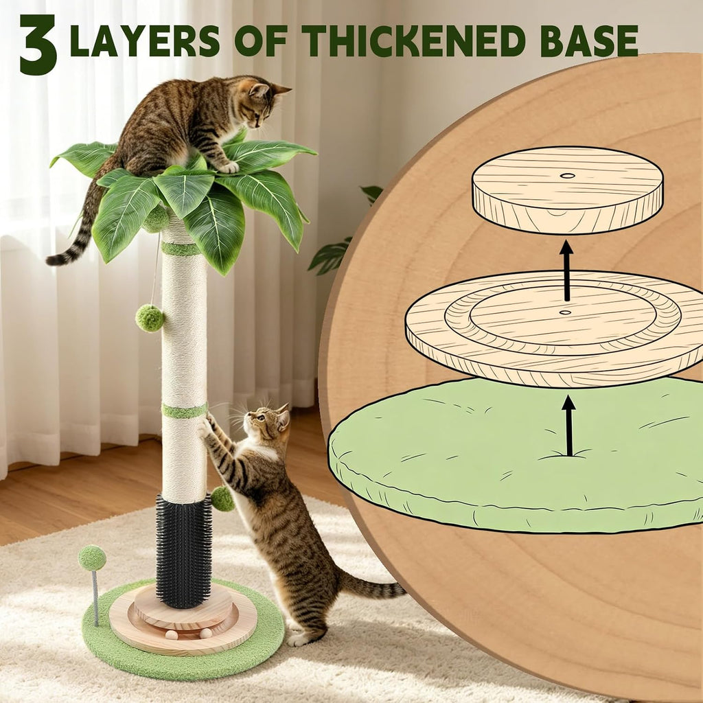 39.4'' Tall Cat Scratching Post,3.5 Inch Wide Sisal Cat Scratcher Tree with Leaves,Interactive Cat Toys for Indoor