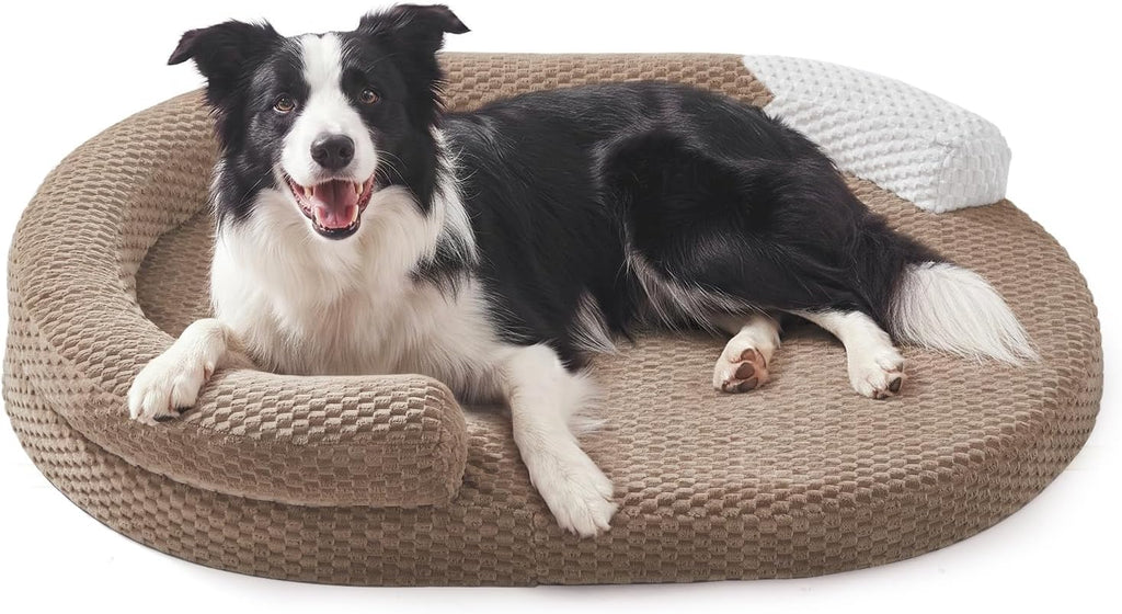 JOEJOY Orthopedic Dog Beds Large Sized Dog, Washable Waterproof Oval Large Dog Bed with Removable Cover, Big Egg-Crate Memory Foam Pet Bed with Bolster Sides & Non-Skid Bottom, Brown, 36''x27''