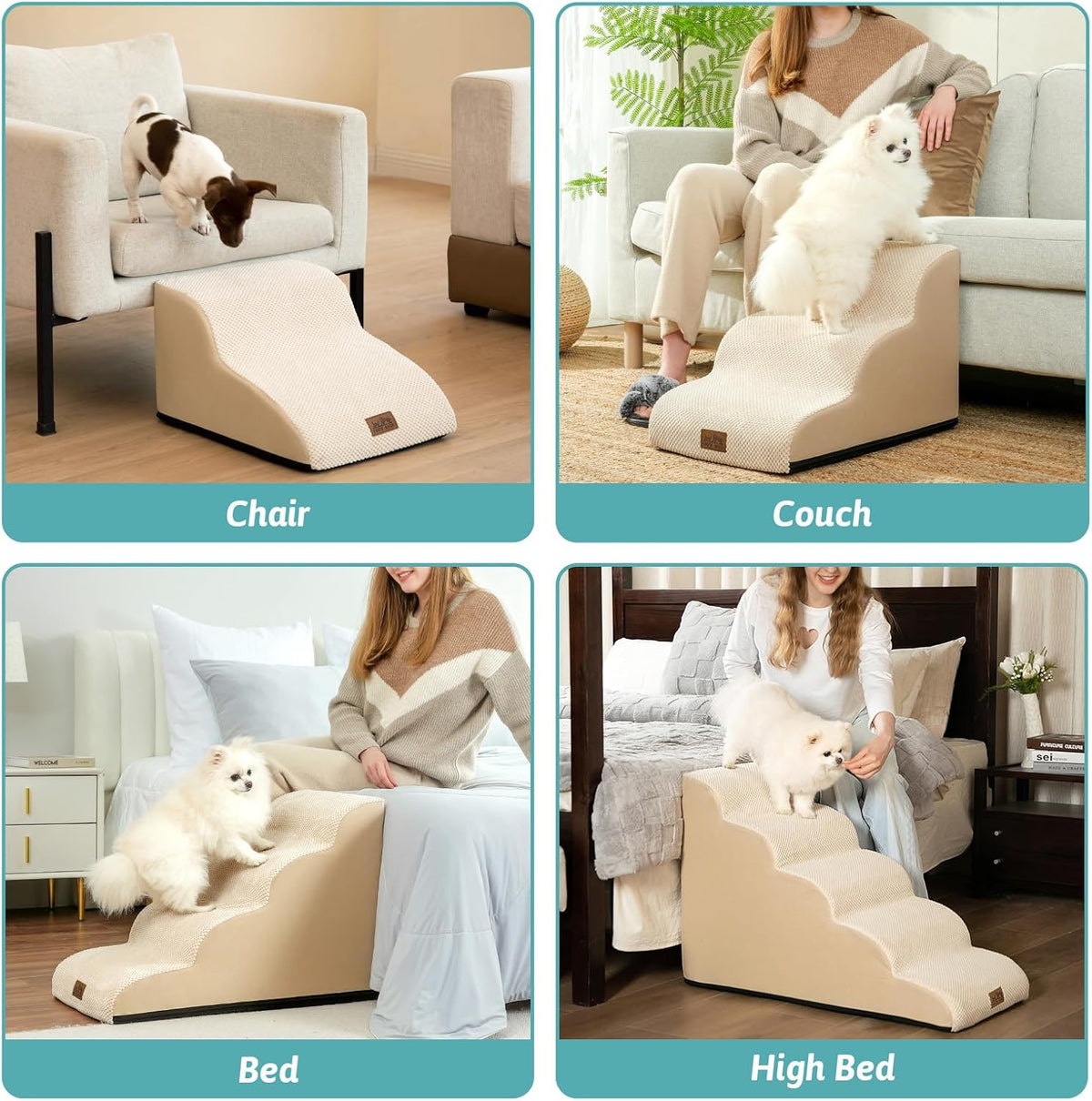 COZY KISS Dog Stair for Small Dog 15.7" H, 3 Step Pet Ramp for Couch