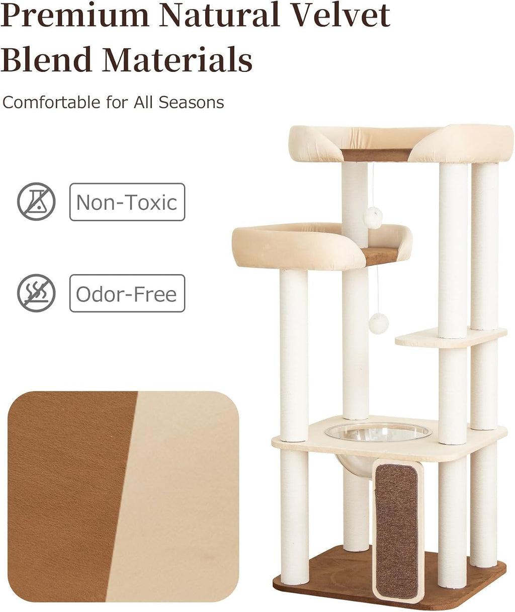53" Cat Tree Tower for Large Cats, Large Perch & Sisal Board