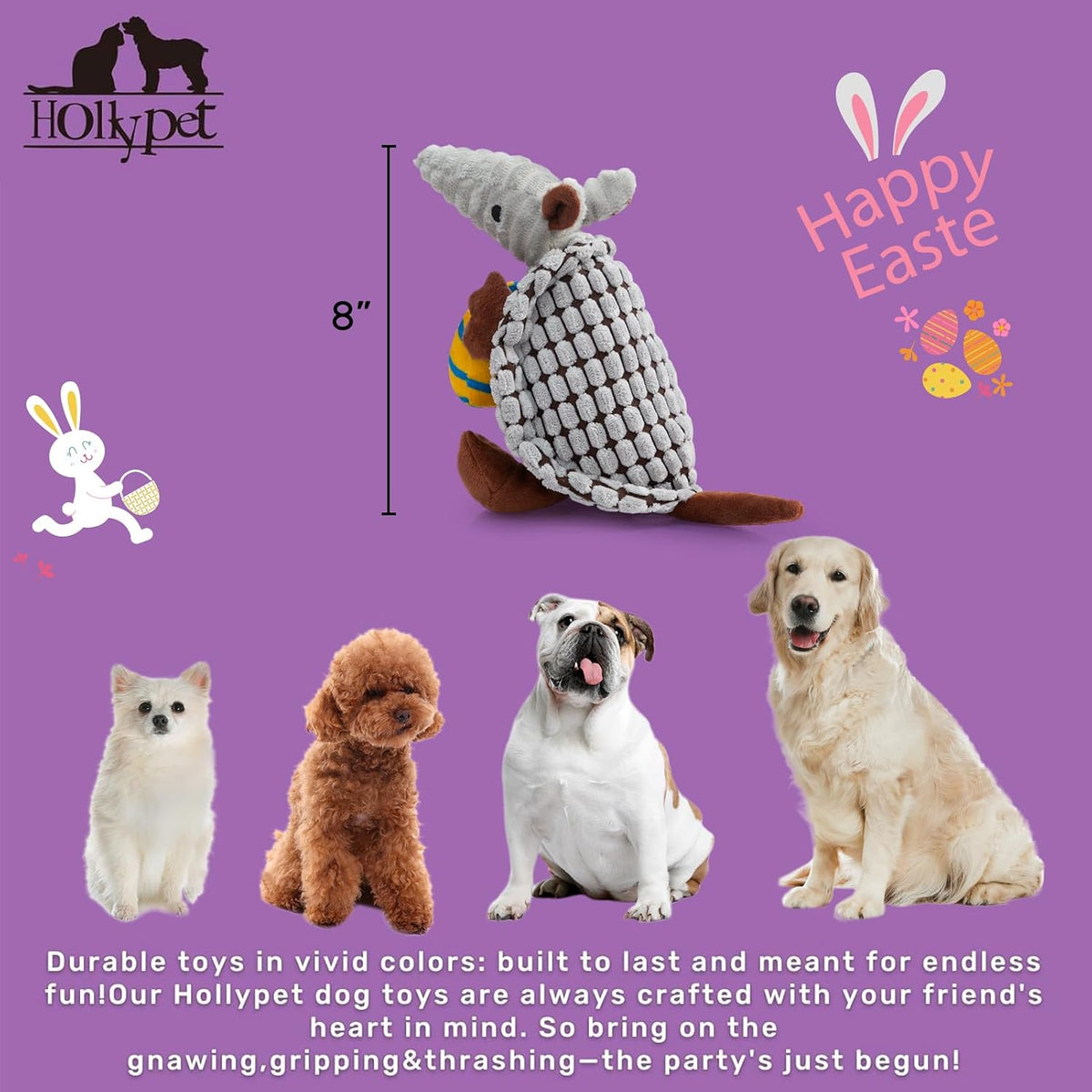 Hollypet Armadillo Squeaky Puppy Dog Toys for Small Medium Dogs, Yellow Egg | plush stuffed small dog squeak animal toy with unique grunt squeaker textured fabric for teeth cleaning toys