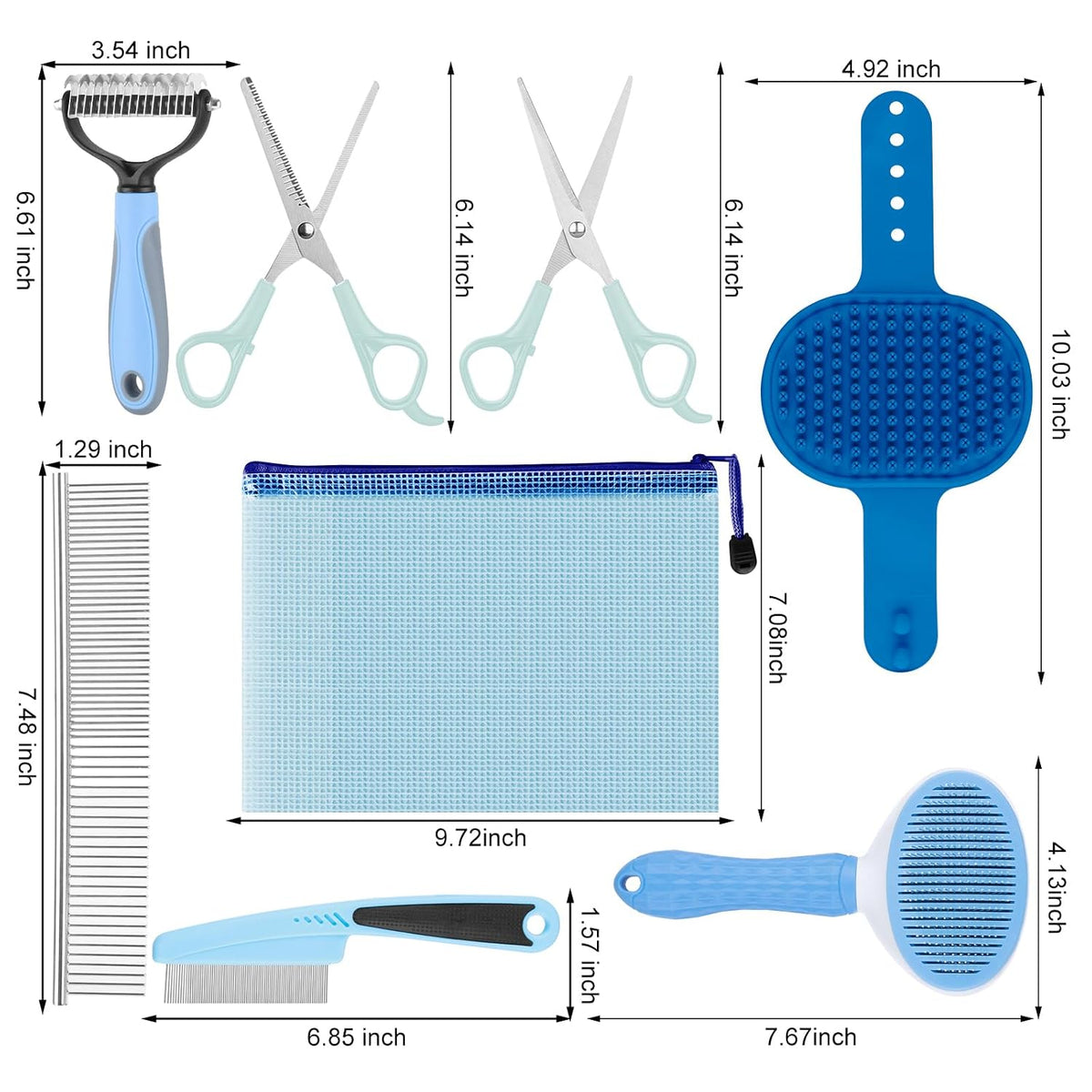 Pet Grooming Kit with Pet Shedding Slicker Brush, Bath Massage for Rabbit, Puppy, Kitten, All Hair Types, Includes Multiple Combinations of Combs and Brushes