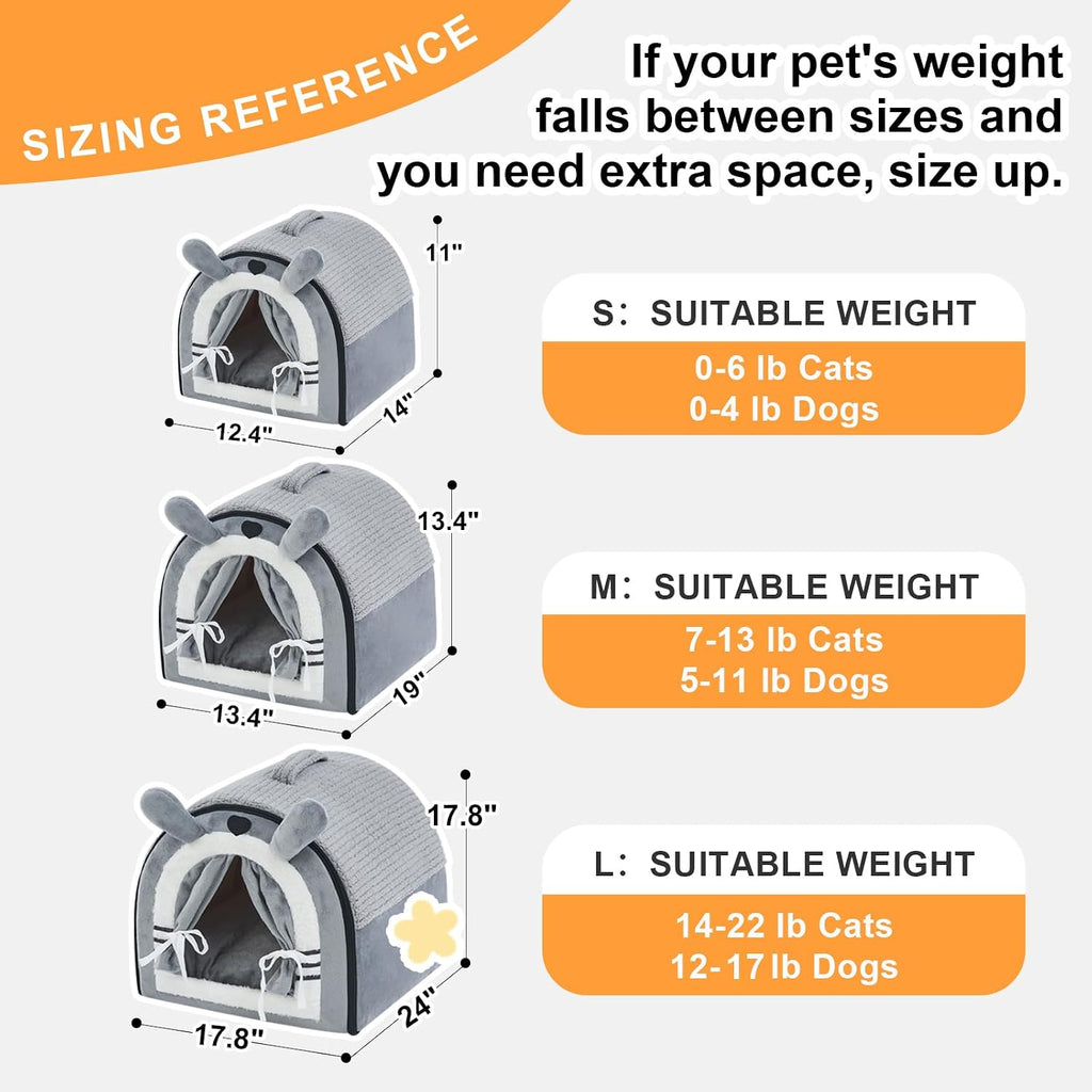 Jiupety Cat Houses for Indoor Cats, Cave Bed with Door Curtain Design,Grey