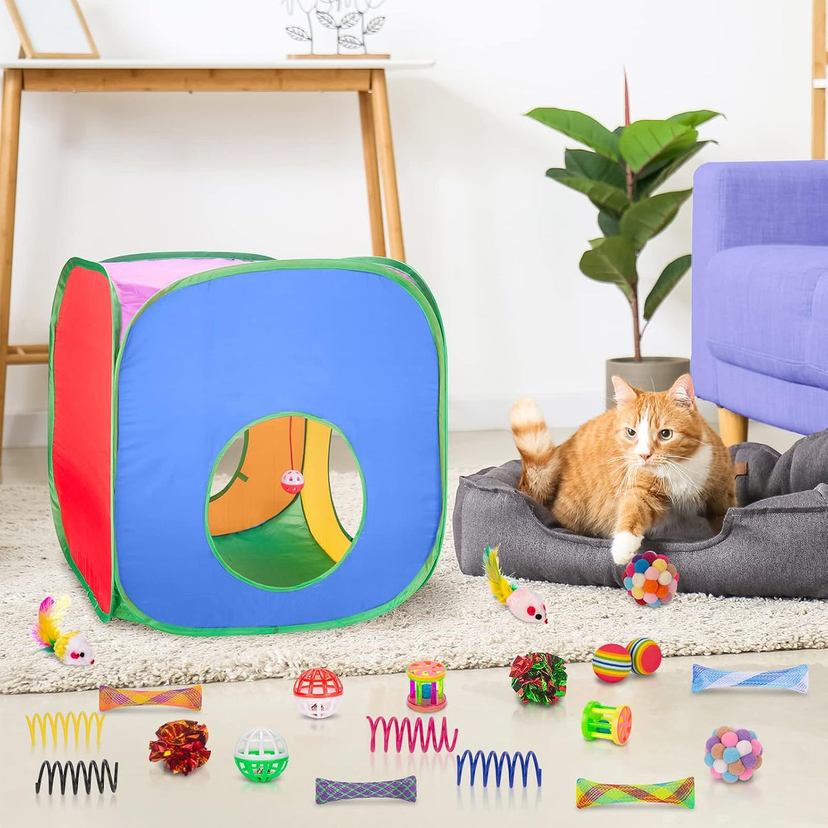 Retro Shaw 33 Pack Cat Toys with Tunnel for Indoor Cats