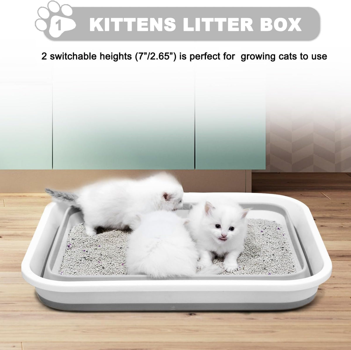 Low Entry Senior Cat Litter Box for Arthritic, Frail and Disabled Cats | Open Foldable Plastic Cat Litter Box Space Saving Corner Design Portable and Easy to Clean Cat Toilet (Grey)