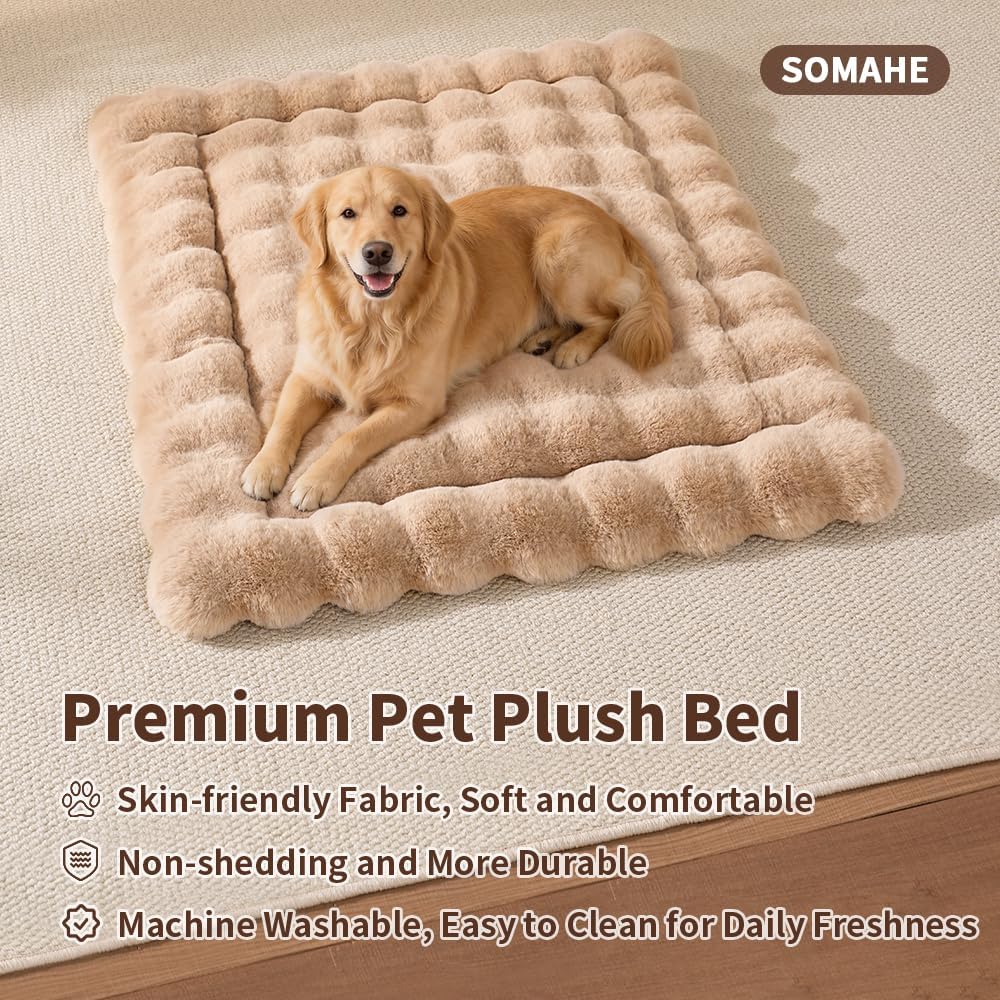 SOMAHE Plush Dog Bed Mat, Machine Washable, Large 35x27 Latte Coffee
