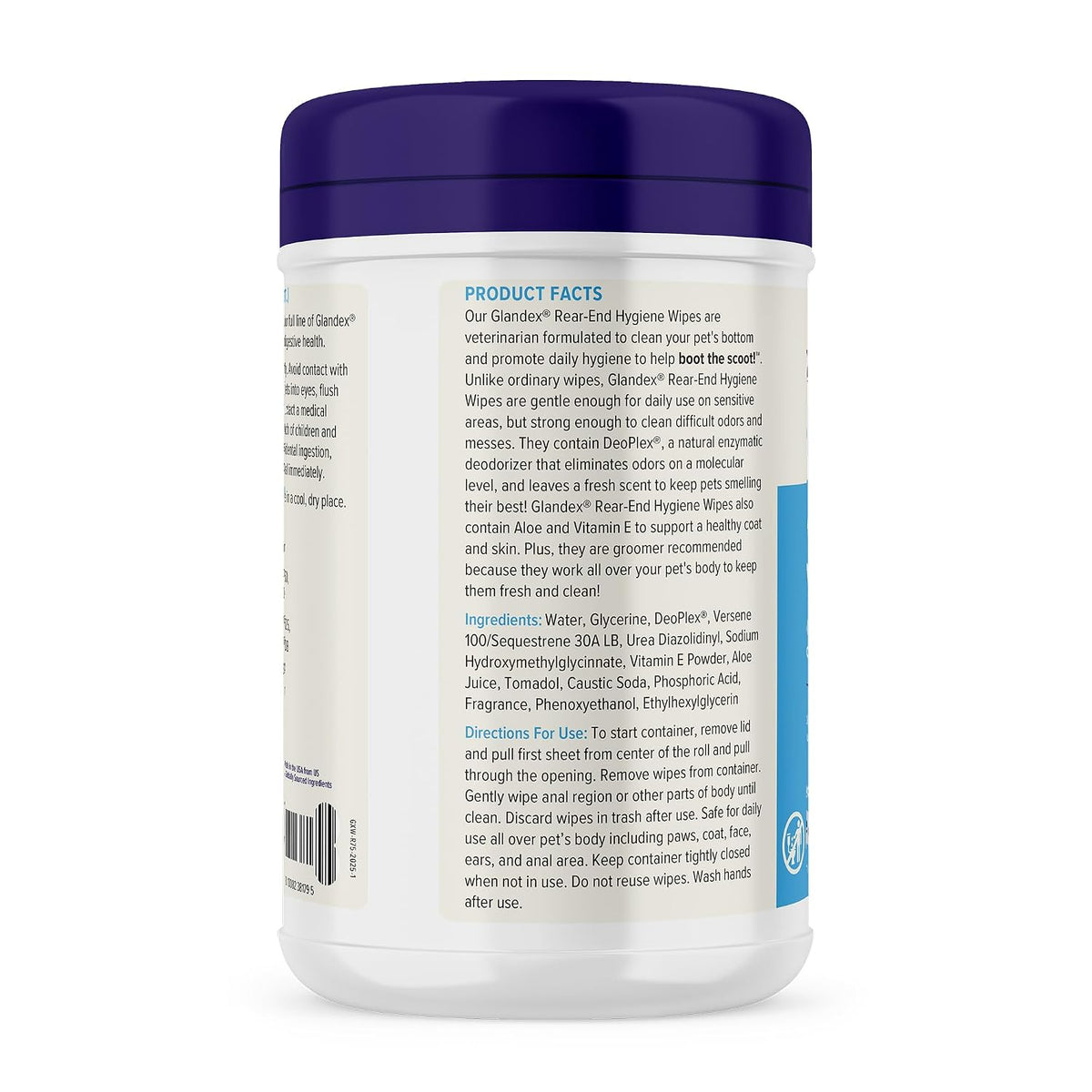 Vetnique Glandex Rear End Wipes for Dogs & Cats, Anal Gland Hygiene & Deodorizing Dog Wipes for Paws and Butt, Boot The Scoot with DeoPlex Enzyme, Aloe & Vitamin E (75ct) (Pack of 3)