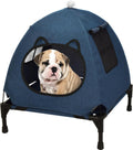 Pozico Elevated Dog Bed with Canopy and Breathable Mesh for Small Dog and Cat, 18.5x18.5x16.9 inch, Navy Blue
