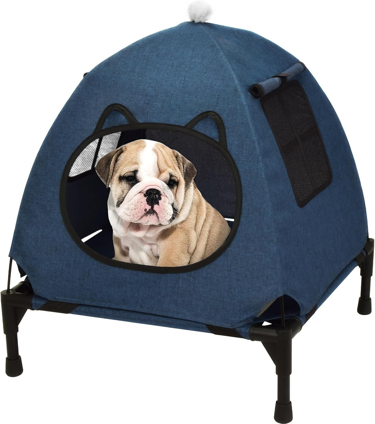 Pozico Elevated Dog Bed with Canopy and Breathable Mesh for Small Dog and Cat, 18.5x18.5x16.9 inch, Navy Blue