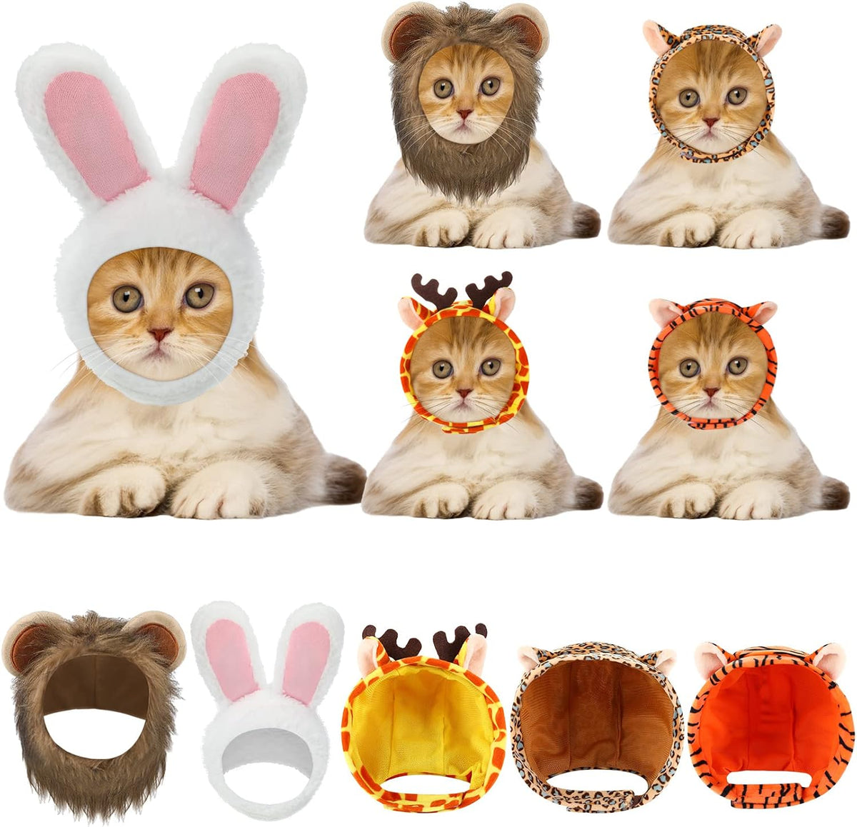 Weewooday 5 Pcs Cat Hat, Rabbit, Lion, Leopard, Tiger, Giraffe