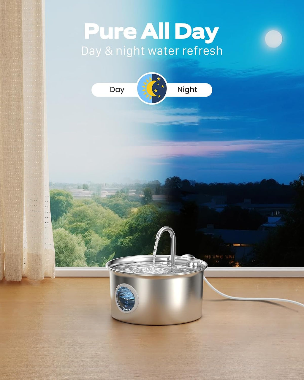 Stainless Steel Cat Water Fountain: Cat Fountain with 6 Filters + 3 Sponges