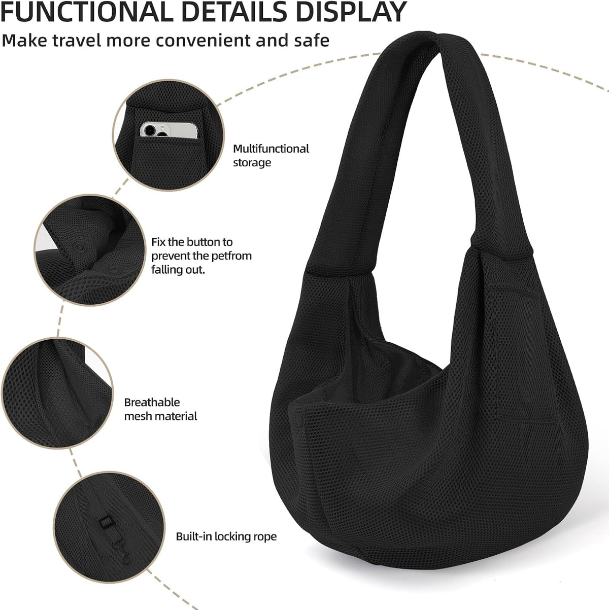 Dog and Cats Carrier Sling, Breathable Puppy Small Pet Carrier with Pocke