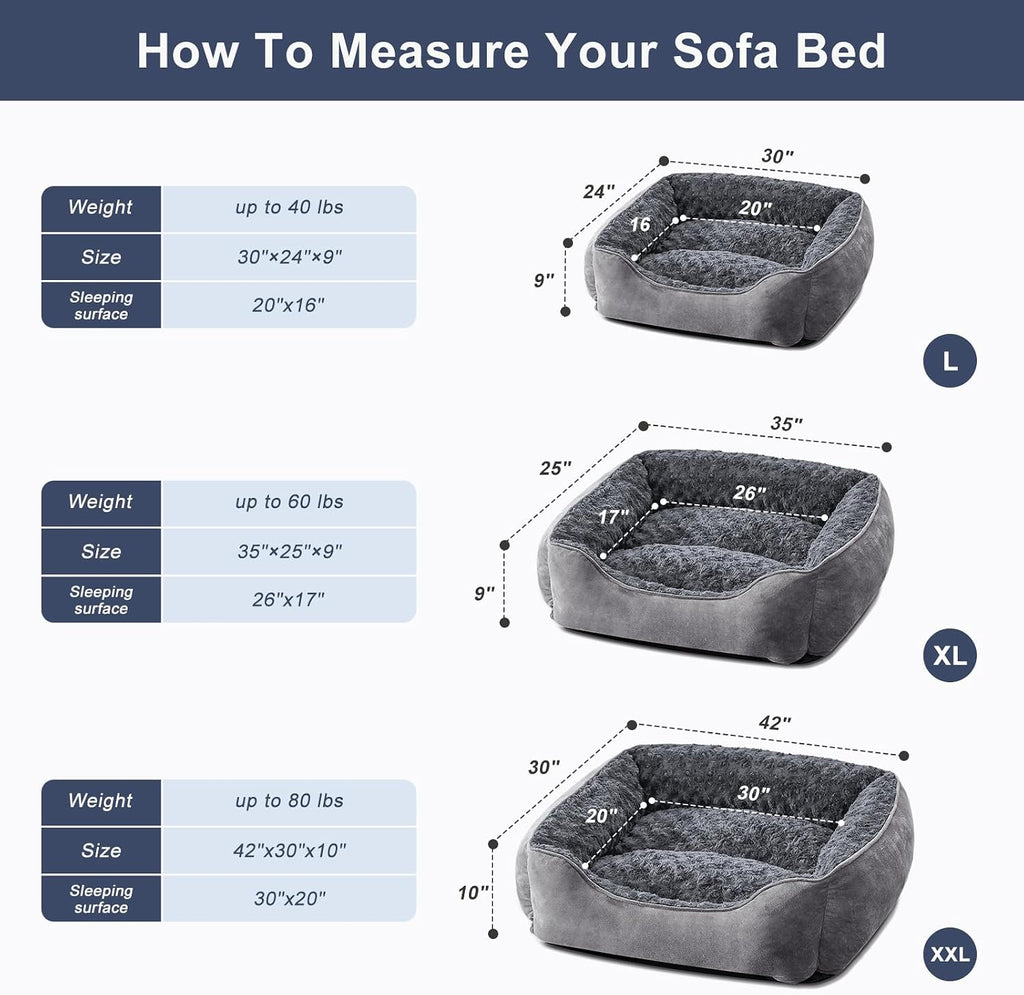 JOEJOY Rectangle Dog Bed for Large Medium Small Dogs Machine Washable Sleeping Dog Sofa Bed Non-Slip Bottom Breathable Soft Puppy Bed Durable Orthopedic Calming Pet Cuddler, Multiple Size, Dark Grey