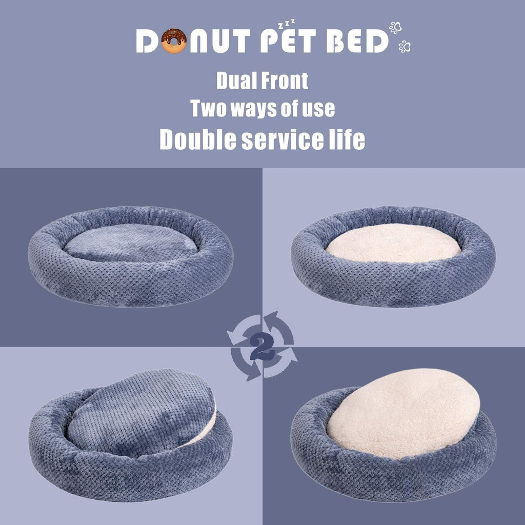 WONDER MIRACLE Fuzzy Deluxe Pet Beds, Super Plush Dog or Cat Beds Ideal for Dog Crates, Machine Wash & Dryer Friendly (24" x 24", Smoked Blue)