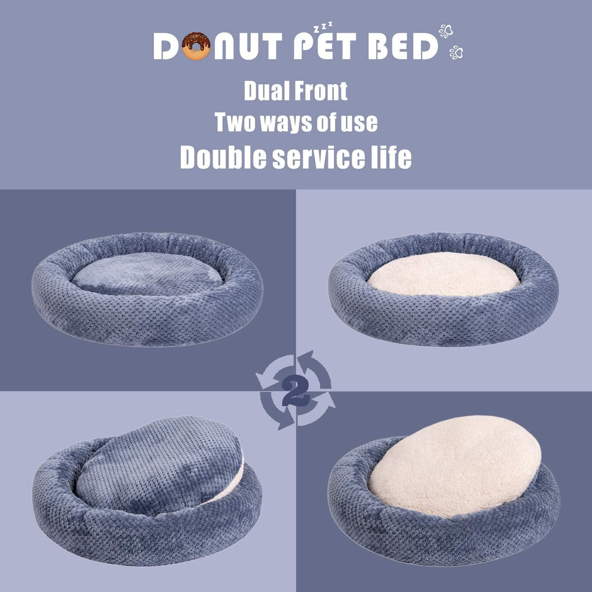 WONDER MIRACLE Fuzzy Deluxe Pet Beds, Super Plush Dog or Cat Beds Ideal for Dog Crates, Machine Wash & Dryer Friendly (24" x 24", Smoked Blue)