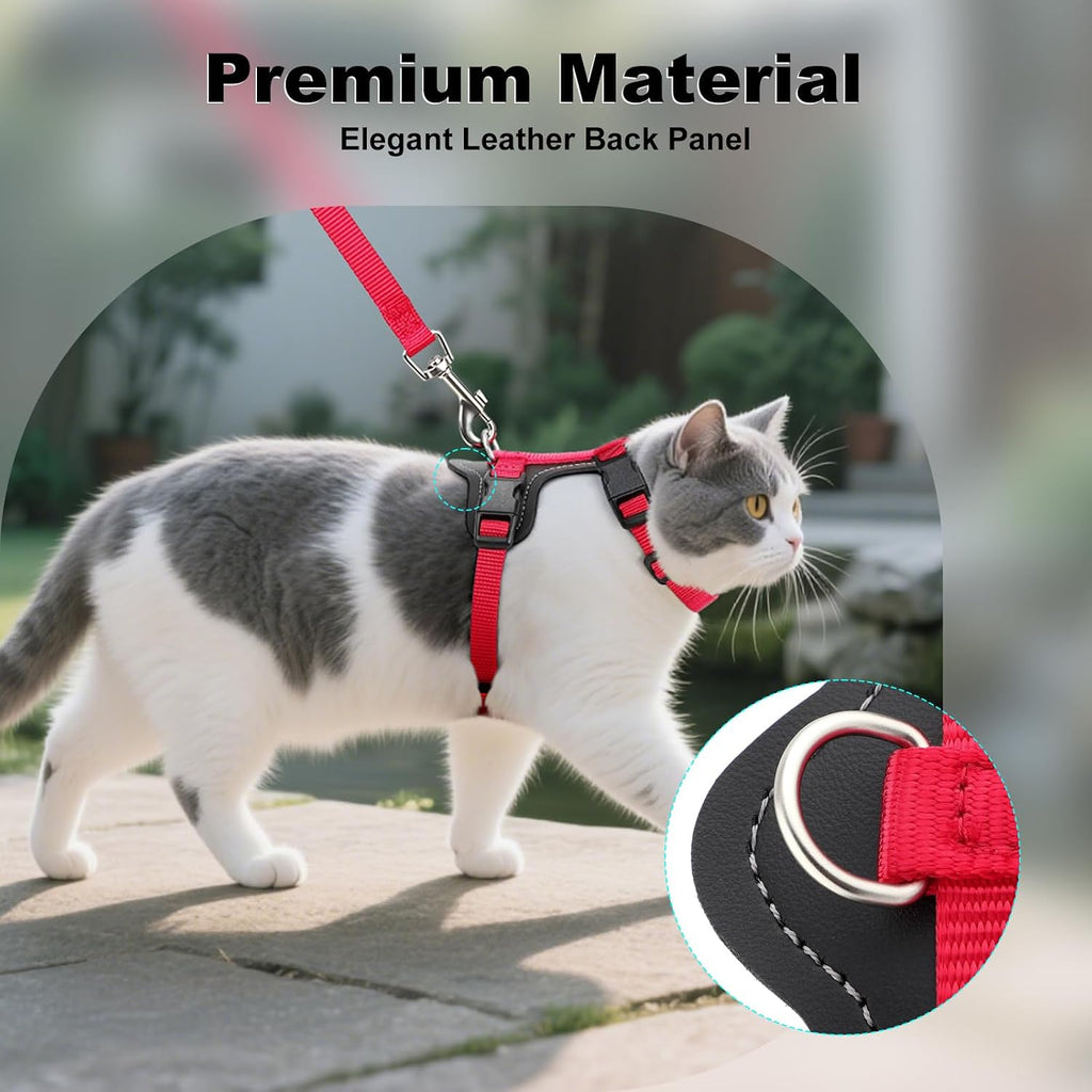 Plutus Pet Adjustable Cat Harness and Leash Set, with Leather Trim