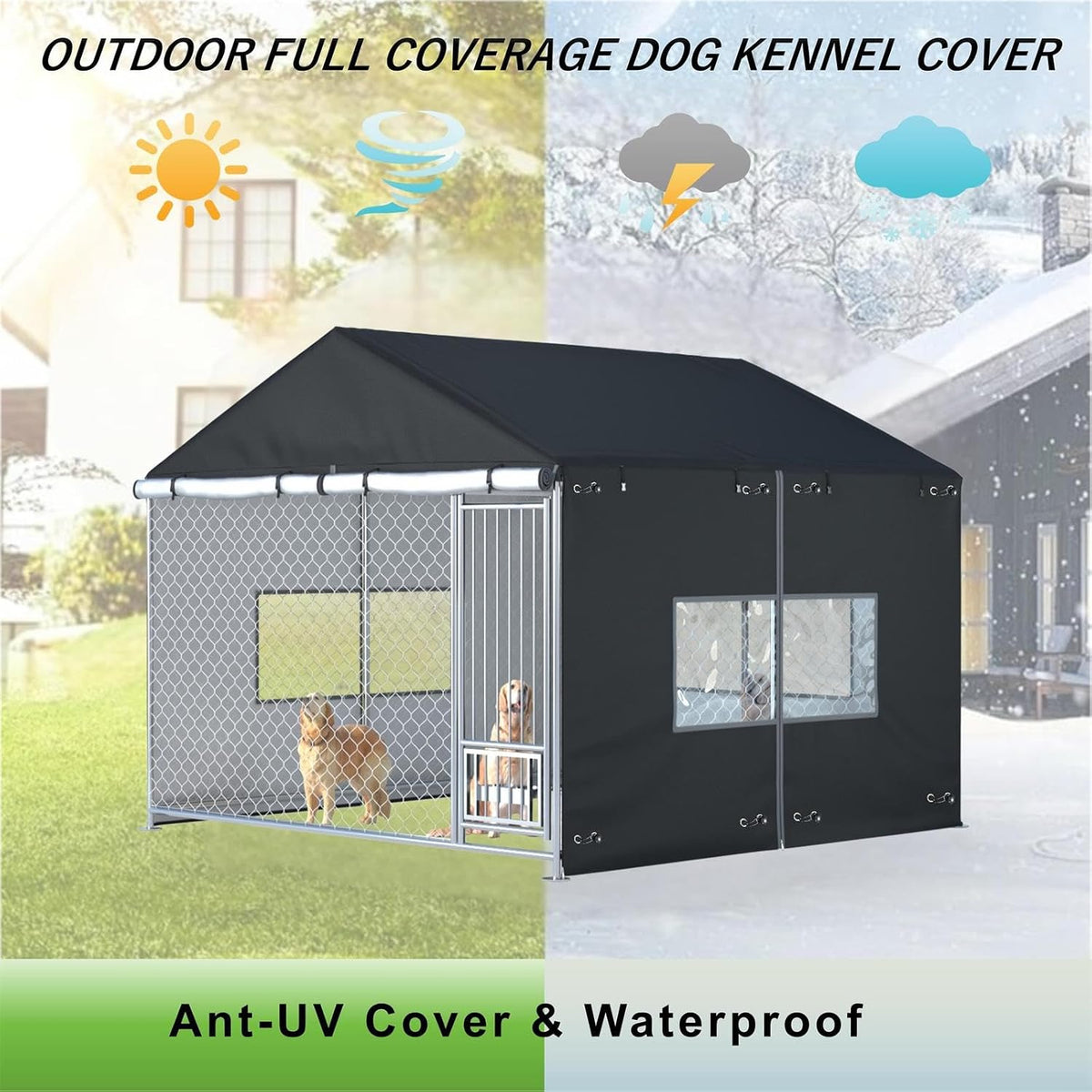 Outdoor Dog Kennel Cover 6.7x6.7x5.8 ft - Full Coverage (Only Covers)