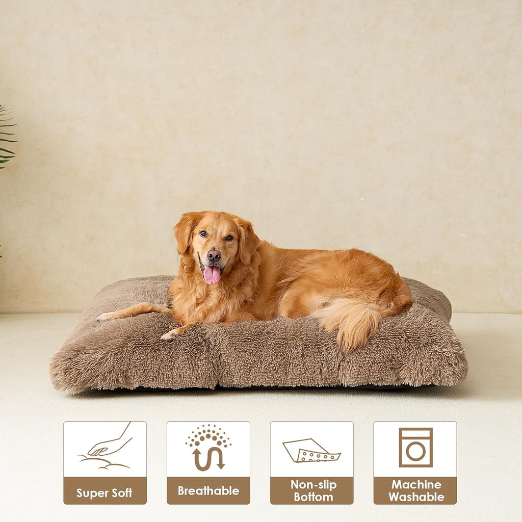EHEYCIGA Fluffy Dog Crate Bed, Plush Extra Large Dog Pillow, Camel