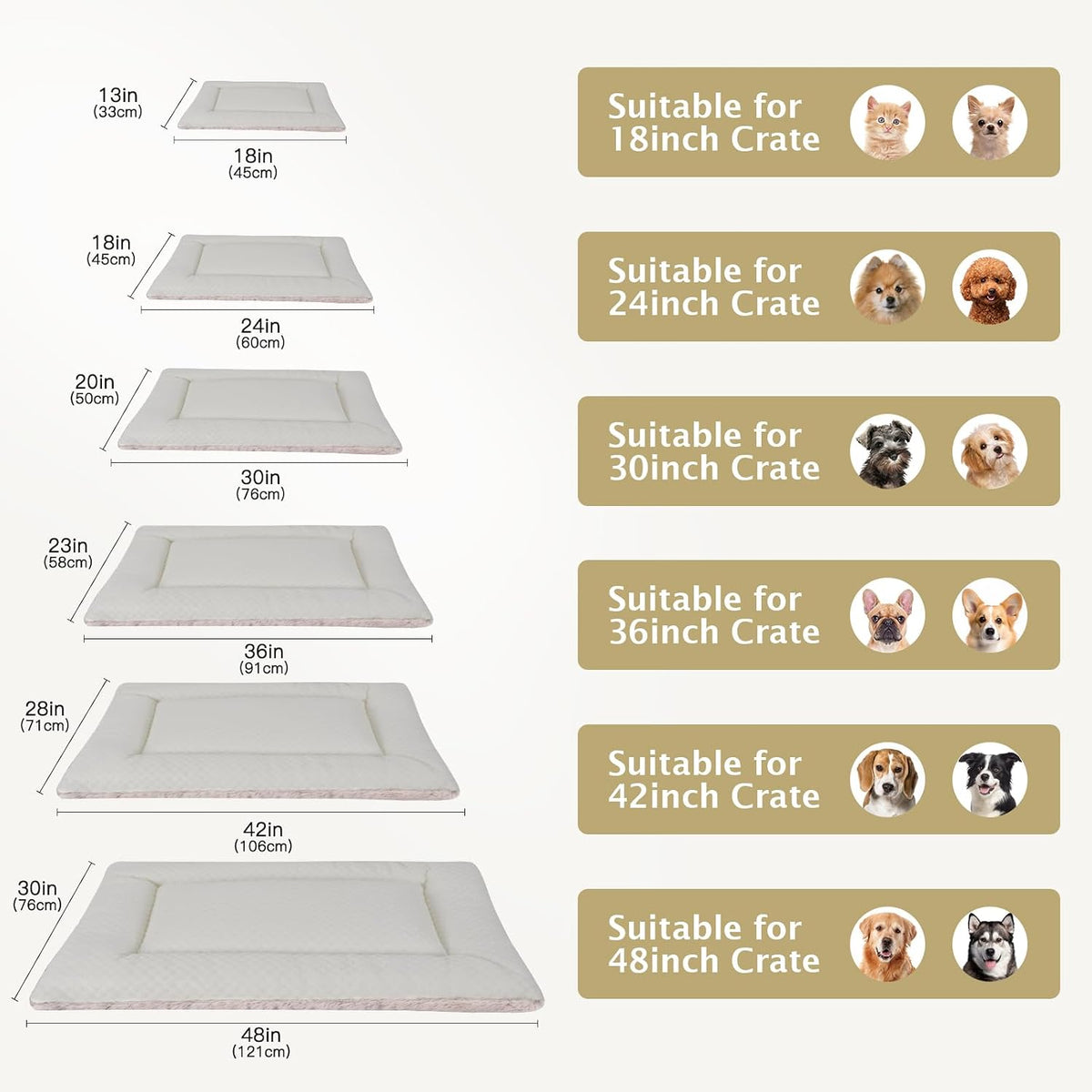 Dog Bed Mat, Crate Pad Reversible,Soft Kennel Washable Crate Mat (Cool and Warm),Pet Sleeping Mattress for Small Medium Dogs XB009 (36''x23'',Beige)