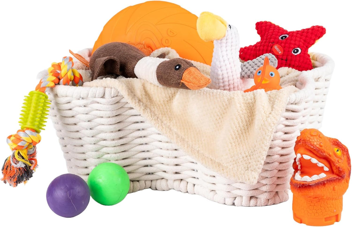 OtterPets Dog Toy Basket, Cotton Rope Bone Shaped Dog Toy Bin, 17x13”