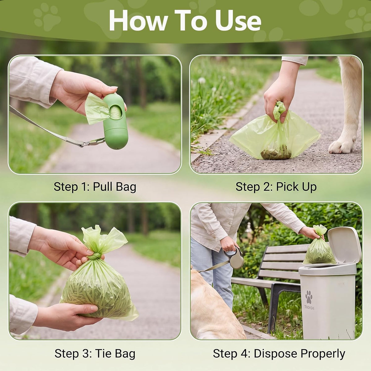 Poop Bags for Dogs 255 Counts with Dispenser and Leash Clip, Leak Proof | Unscented Thick Tear-Resistant Plastic Effectively Blocks Odors, Easy-Tear Rolls, for Dog Walks and Cat Litter