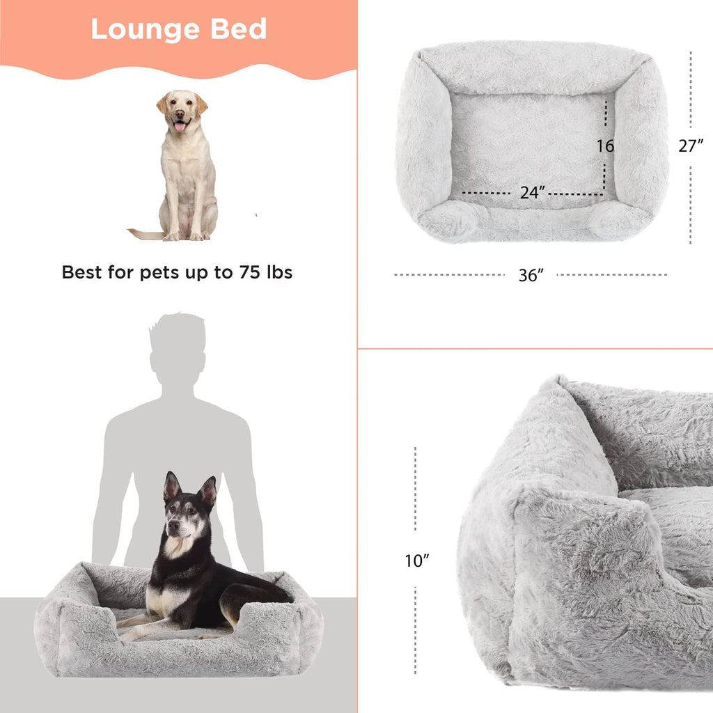 Best Friends by Sheri Lounge Dog Bed, Lux Faux Fur, Gray, 36" x 27"