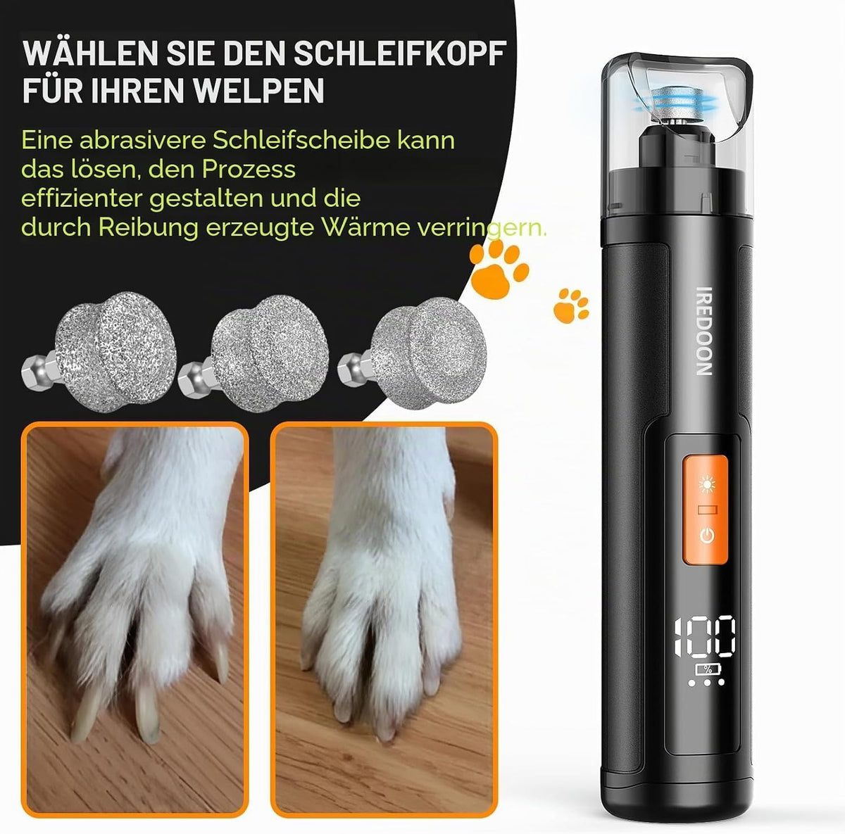 Dog Nail Grinder Replacement Head for Most Brands and All Pets 1PCS | For IREDOON Casfuy etc,low noise and vibration,fits most pet nails,highly efficient, safe and durable,less heat generation