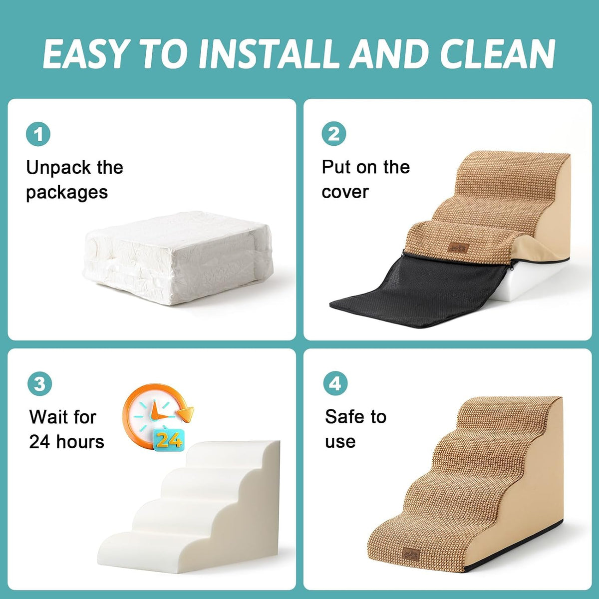 COZY KISS Dog Stairs for Small Dog 22.6" H, 5 Step Pet Ramp for Bed