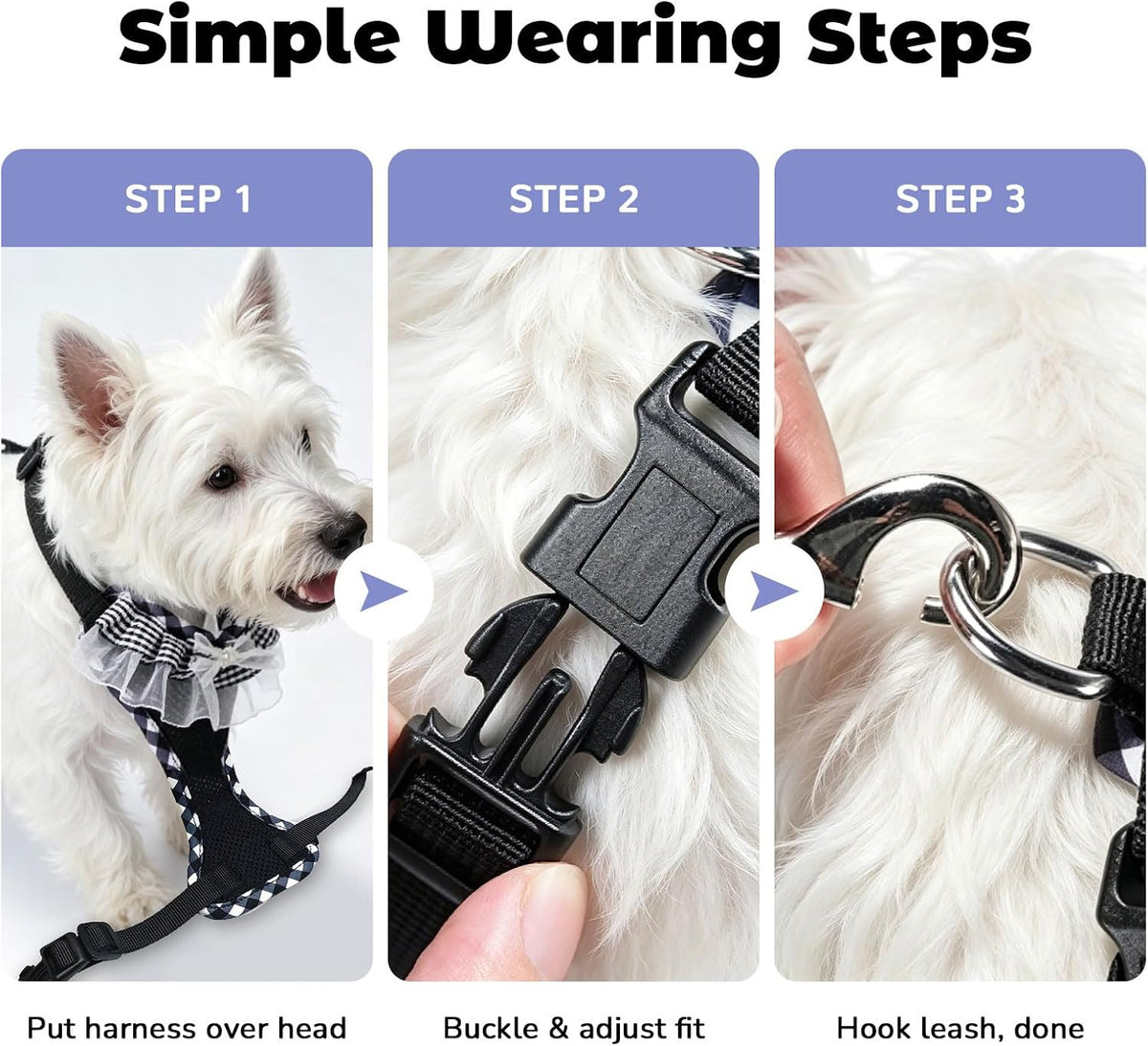 ABRRLO Cute Puppy Harness and Leash Set for Small Dogs Cats Boys,Black M