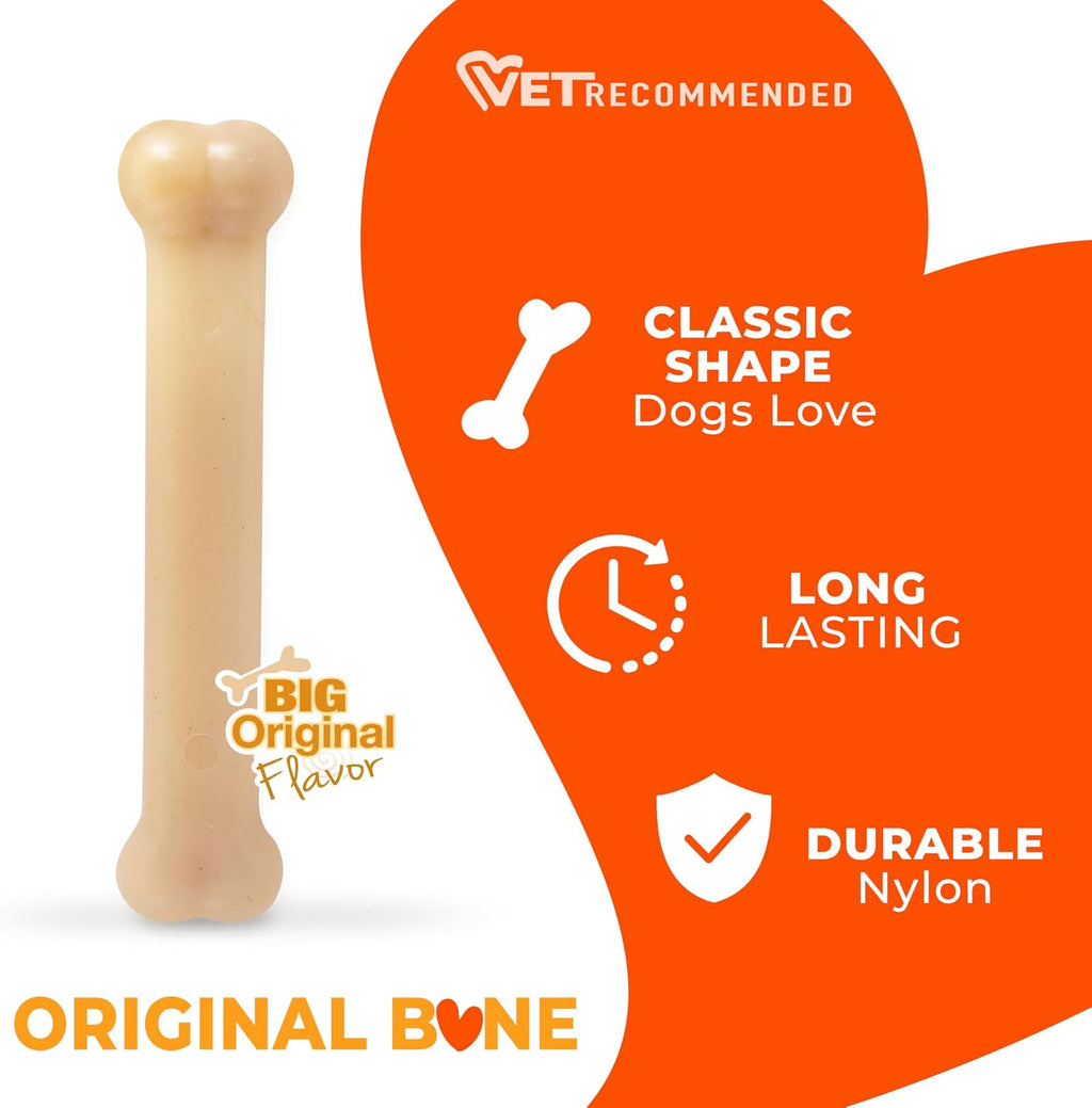 Nylabone Power Chew Original Bone Dog Chew Toy, Original Flavor, Large | Durable chew toys, long lasting, flavor throughout, discourages destructive chewing, keeps dogs busy, for dogs up to 50 lbs
