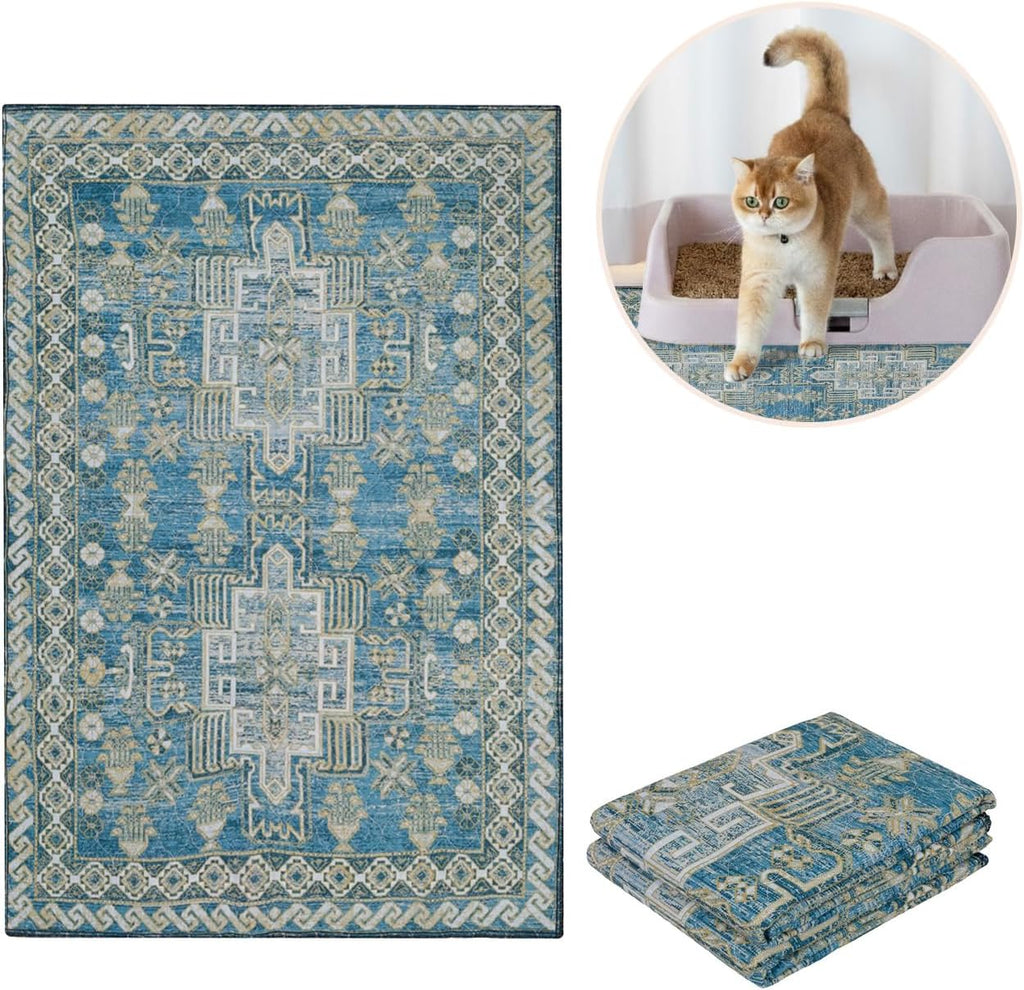 Lovewag Cat Litter Mat, Litter Box Mat, Blue Mesa, 28x41, 2 Pack | Washable litter mat cover, kitty litter mat & cat mat for litter box, litter trapping mat, prevents tracking, multi-cat