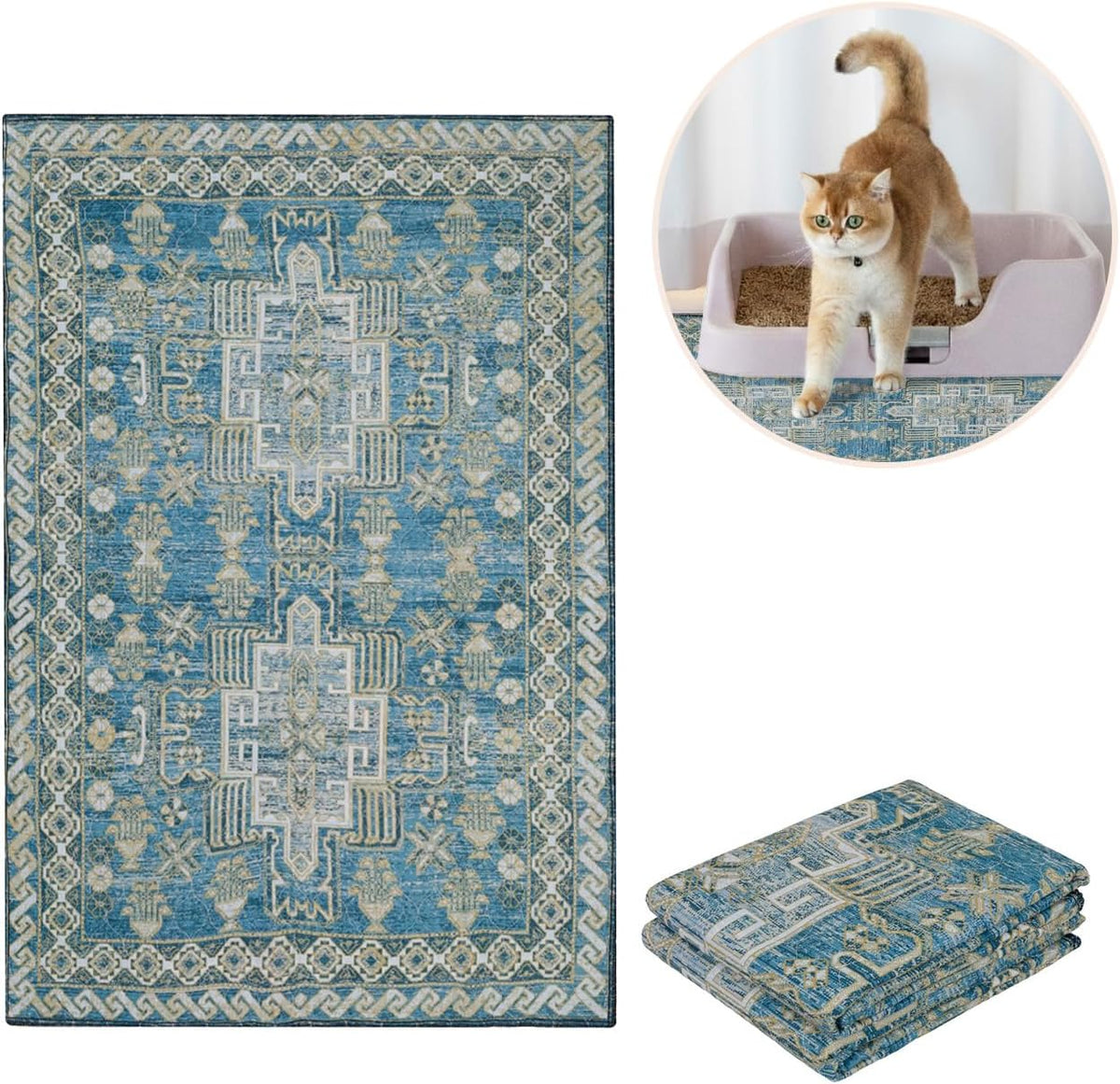 Lovewag Cat Litter Mat, Litter Box Mat, Blue Mesa, 28x41, 2 Pack | Washable litter mat cover, kitty litter mat & cat mat for litter box, litter trapping mat, prevents tracking, multi-cat