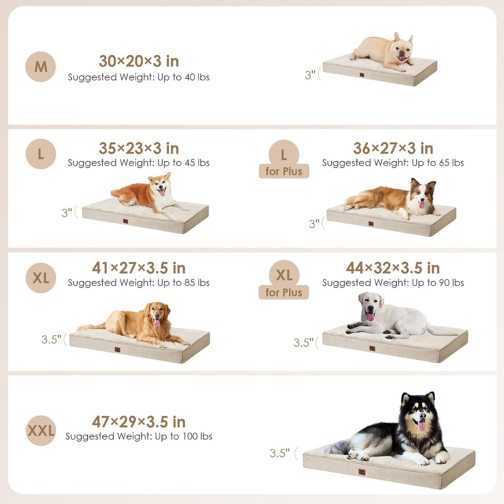 EHEYCIGA XXL Washable Dog Crate Bed with Memory Foam, 47x29Inch, Beige