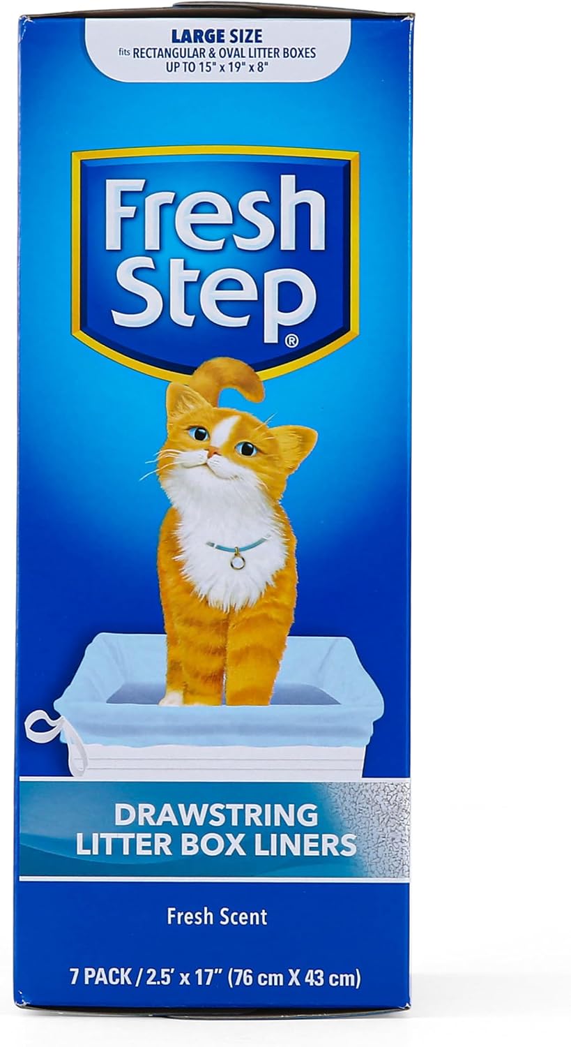 Fresh Step Drawstring Cat Litter Liners, Scented, 2.5 ft x 17 in, 7ct, 3-Pk | Heavy-duty bags for large oval or rectangle pans, drawstring closure for easy, mess-free lift-out cleanup