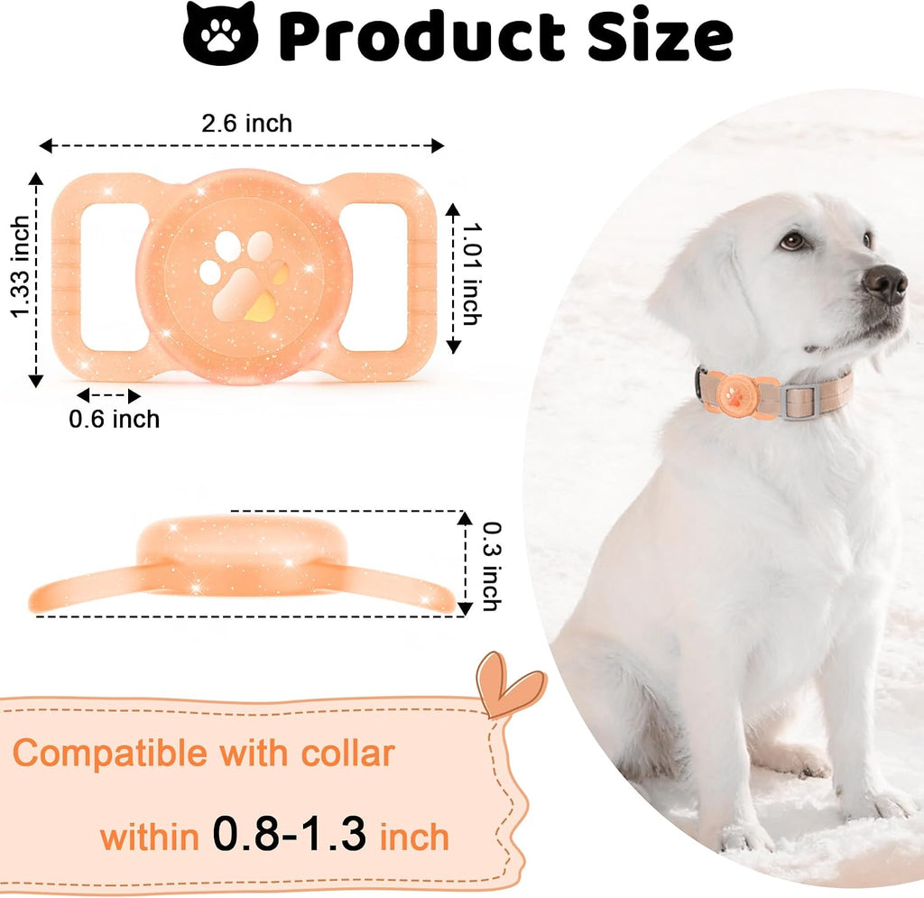 SANKALA Luminous Waterproof Airtag Dog Collar Holder, Orange Glitter