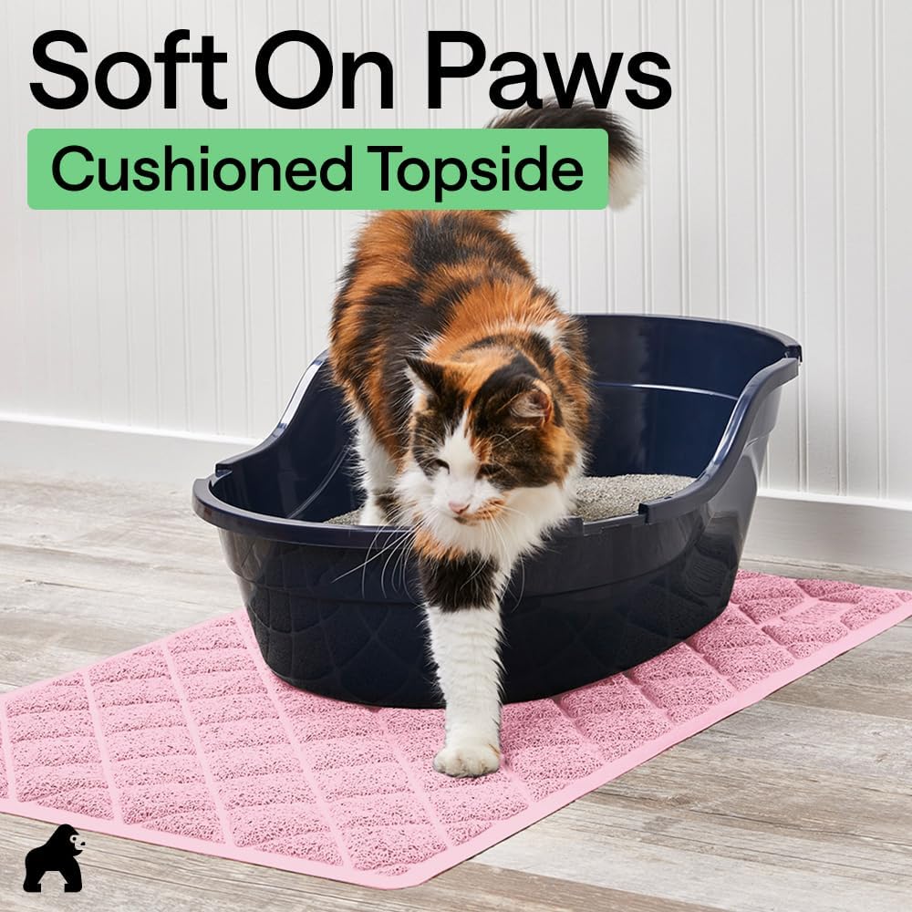 GORILLA GRIP Cat Litter Mat, Coiled Mesh Trapping Mats 47x35 Light Pink