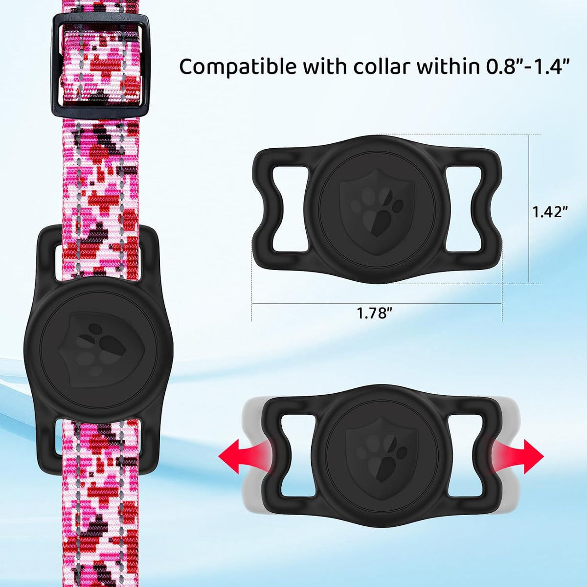 IP68 Waterproof AirTag Holder for Dog Collar, Silicone, Black