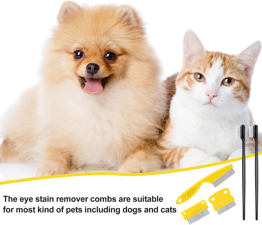 Boao 5 Pcs Dog Eye Comb Tear Stain Remover Grooming, Yellow, Black